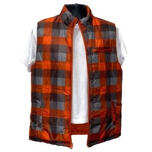 Plaid Puffer Vest (Size: S/M, Color: Orange/Gray)